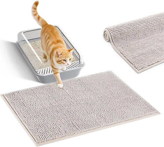 Pieviev Chenille Cat Litter Mat for Litter Box, 36"x30" Soft Ultra Absorbent Mat, Waterproof & Non-Slip, Easy to Clean Litter Trapping Mat for Indoor Cats, Gray