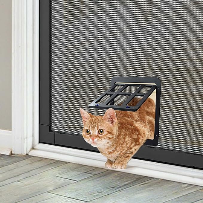 NAMSAN Cat Screen Door, Flap Opening 8.3 x 10.3 inches, Doggie Door for Screen Door, Window Cat Door Magnetic Self-Closing, Cat Door for Sliding Door, Lockable, Black