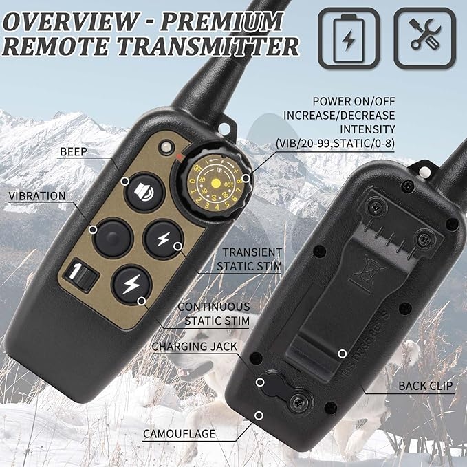 Shock Collar for Dogs,Dog Training Collar with Remote Control for Medium&Large,Waterproof Rechargeable 4 Training Modes (Beep/Vibration/Safe Shock) with Adjustable Levels(1-8)