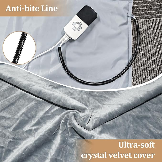 Pet Heating Pad, Indoor Waterproof Electric Heating Pad for Dogs Cats with Two Level Adjustable Temperature, Chew Resistant Cord, Detachable Cover -Large 27.5x17.7x0.5 (Grey)