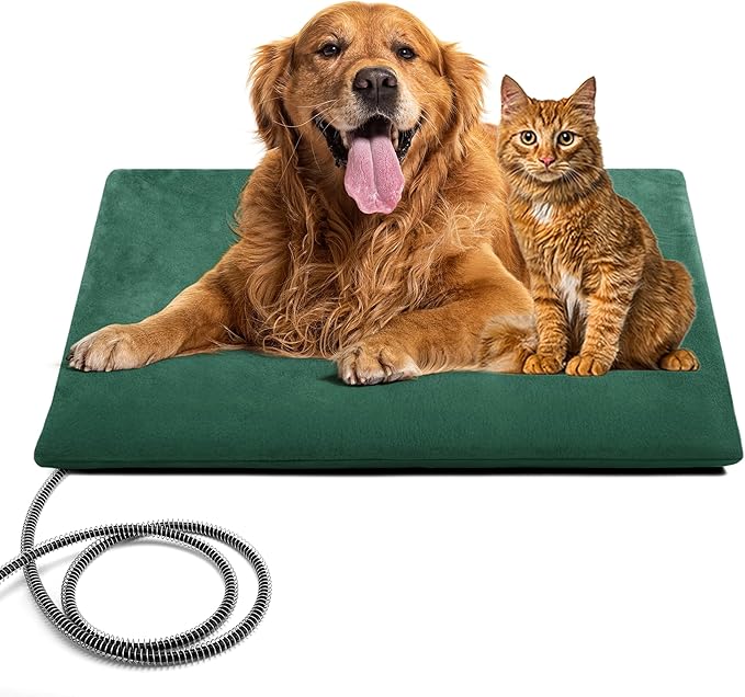 PETNF Outdoor Pet Heating Pad for Cats & Dogs, 100.4-107.6°F Auto Temp Control, Waterproof Fireproof, for Cat House/Dog Kennel/Terrace, Fits Domestic & Stray Pets (Green 23.6"X35.4")