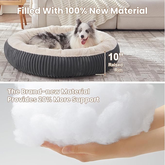 45 inches Donut Dog Bed for Extra Large Dogs,Calming Round Pet Bed with Removable Cover, Washable Milk Plush Faux Fur, Fits Pets up to 100 lbs(Dark Grey,XL)