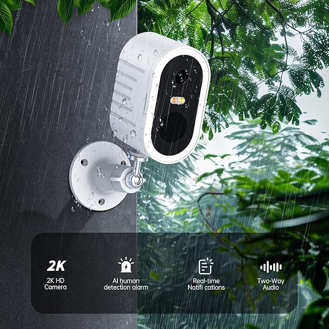 Security Cameras Wireless Outdoor, 2K Battery Powered WiFi Cameras for Home Security , Surveillance Camera AI Motion Detection Spotlight Siren Alarm, Color Night Vision, 2-Way Talk, IP66 Waterproof
