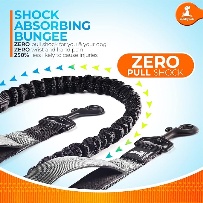SparklyPets - Hands Free Dog Leash with Reflective Stitches - Waist Leash for Dog Walking, Hiking, Training, Jogging, Canicross, Running - for Medium & Large Breeds
