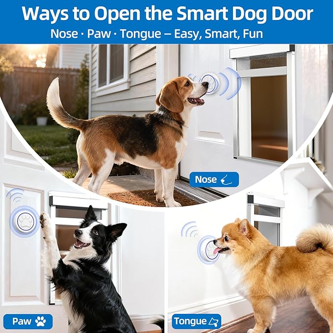 Small Dog Door for Door,Electronic Pet Automatic Door Smart Aluminum Dog Door with Dogbell Activated Auto Lift, Lockable Weatherproof Telescoping Tunnel for Small Pets(Pets Up to 12 Lb)