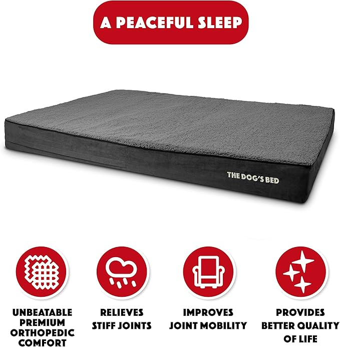 The Dog’s Bed Orthopedic Jumbo Memory Foam Dog Bed, XXXL Grey Plush, Pain Relief for Arthritis, Hip & Elbow Dysplasia, Post Surgery, Lameness Supportive, Waterproof Washable Cover, Veterinary Approved