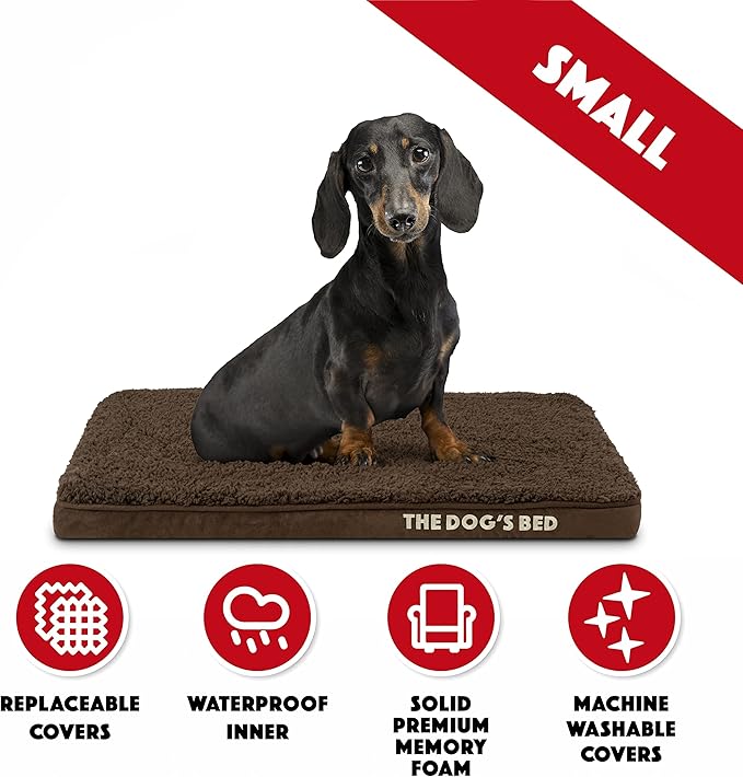 The Dog’s Bed Orthopedic Memory Foam Dog Bed, Small Brown Plush, Pain Relief for Arthritis, Hip & Elbow Dysplasia, Post Surgery, Lameness, Supportive, Waterproof Washable Cover, Veterinary Approved