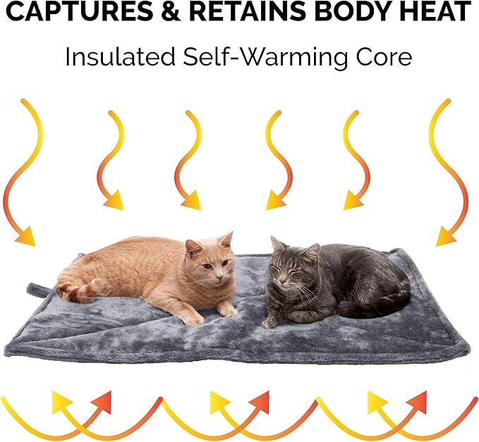 Furhaven ThermaNAP Self-Warming Cat Bed for Indoor Cats & Large/Medium Dogs, Washable & Reflects Body Heat - Quilted Faux Fur Reflective Bed Mat - Gray, Large