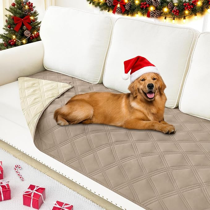 Smiry Waterproof Dog Bed Cover Blanket 30x70, Soft Reversible Pet Blanket, Washable Leakproof Cats Dogs Couch Cover for Sofa, Couch, Furniture, Lattice, Taupe/Beige