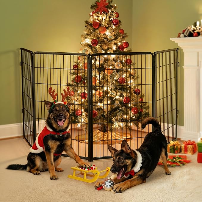 FXW Dog Gate Extra Wide Designed for Indoor Use, Adjustable Width Up to 111-inch Wide (45" H 4 Wire Panels for Large Dogs), Black