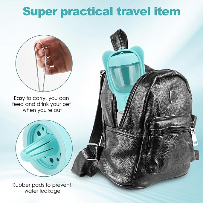 Portable Dogs Water Bottle with Food Storage Container, Leakproof Drinking Water Dispenser Feeder for Outdoor Dog Stuff Accessories Items for Cats, Puppy,for Walking, Hiking (Blue, 350ml)