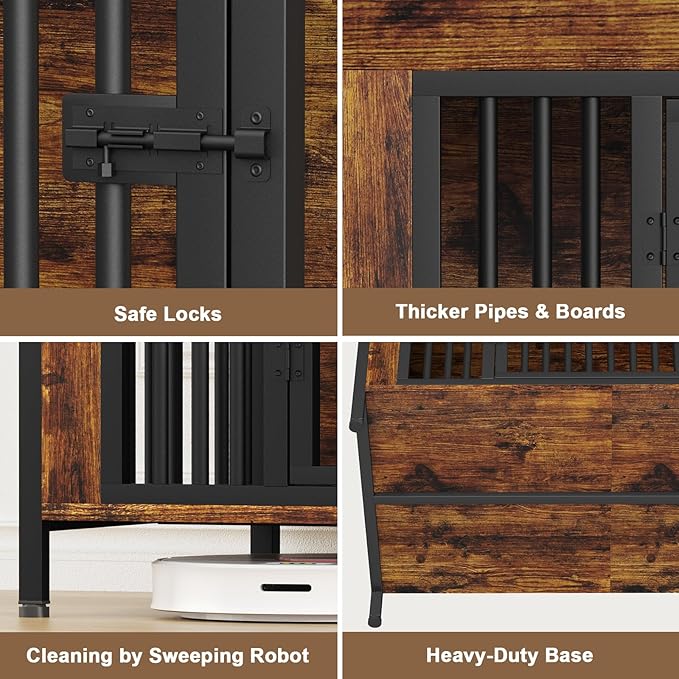 EasyCom Dog Crate Furniture for 1 or 2 Dogs, Heavy Duty Single/Double Dog Crates for Small/Medium/Large Dogs, Dog Kennel Furniture Indoor as TV Stand, Extra Large Size 47.24" L(65-92 Pounds), Brown