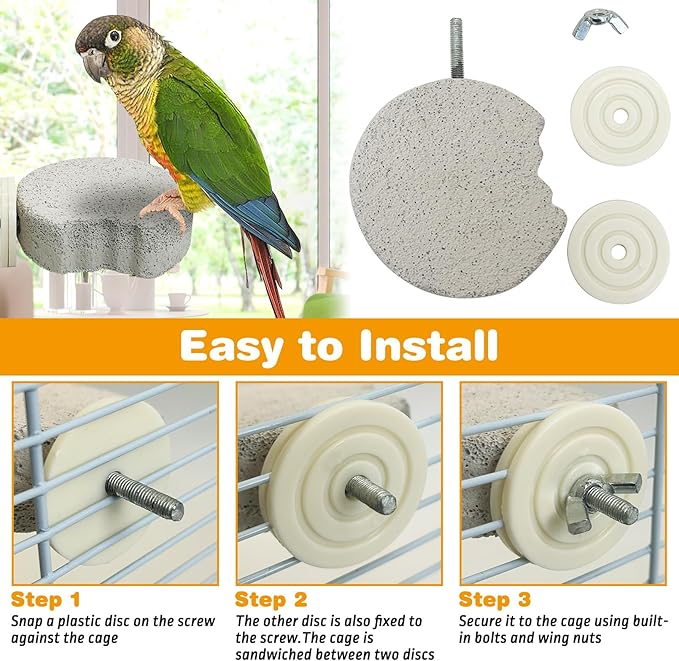 PINVNBY 8 PCS Bird Perch Parrot Beak Grinding Stone Calcium Mineral Parrot Perch Foot Claws Trimmer Chewing Toy Bird Cage Accessories for Small Medium Budgie Cockatiel Conure Lovebird (Lune)