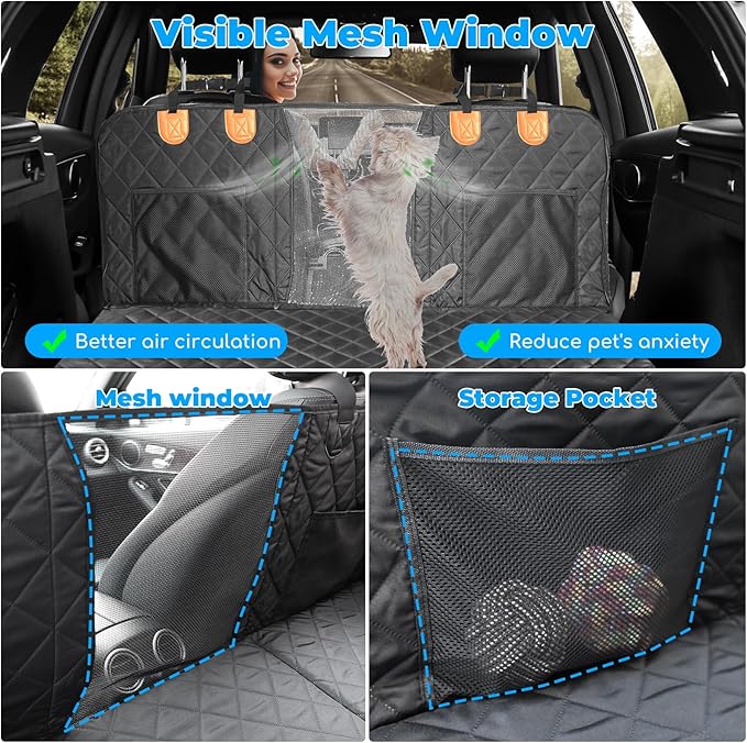 URPOWER Back Seat Extender for Dogs - Hard Bottom Dog Car Seat Cover Holds 550 lbs, Waterproof Dog Hammock Dogs Bed for Cars, SUVs, Pet Backseat Protector with Mesh Window & Large Space