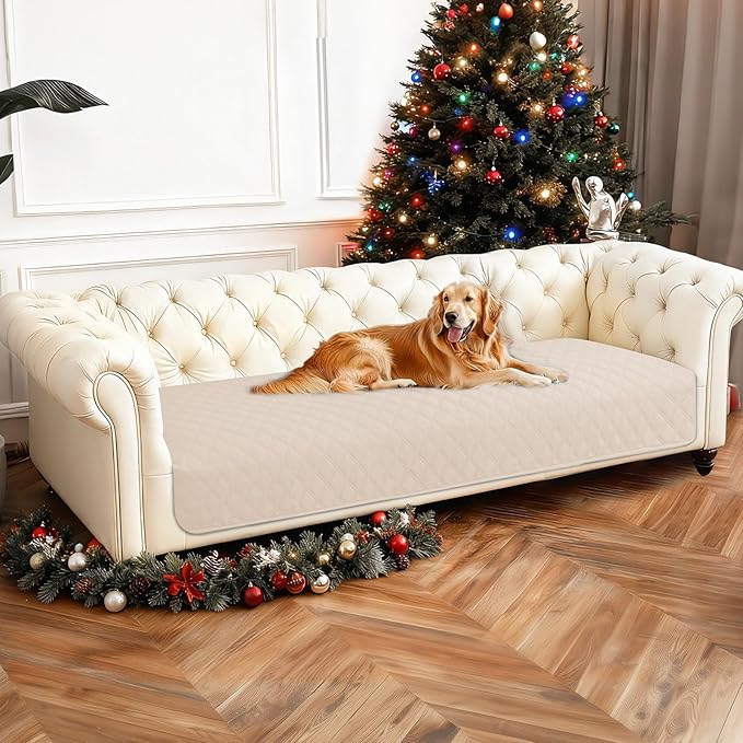 Waterproof Dog Blanket, Non-Slip Soft Pet Bed Cover, Couch Cover for Dogs Washable, Protects Sofa, Furniture, Crate, Car, Tear Resistant Leakproof Pet Blanket (30x70 Inch, Beige)