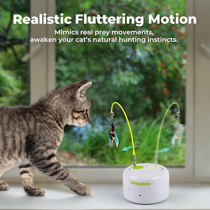 ALL FOR PAWS Interactive Cat Toy, Automatic Cat Toys with Moving Insects for Indoor Bored Cats, Fun Kitten Toy with Motion Sensor, Teaser Flying Feather Wand, Replacement Insect Toy