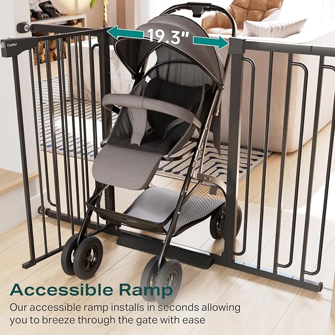 Cumbor 36" Extra Tall Baby Gate for Stairs, 29.7-57" Extra Wide Dog Gate for Doorways Hallways, Pressure Mounted Child Gate for Wide Opening, Auto Close Personal Safety for Babies and Pets, Black