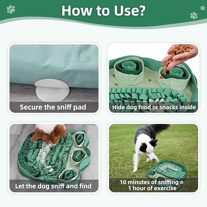 Green Snuffle Mat: Interactive Sniff Puzzle, Slow Feeder Dog Treat Mat - Non-Slip, Portable, Durable