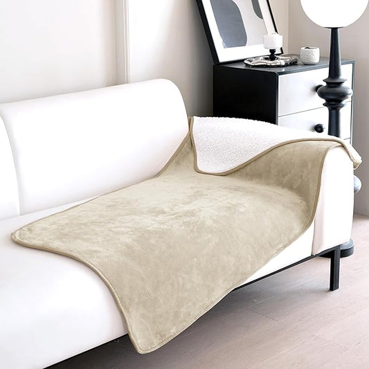 gogobunny Waterproof Bed Blanket, Reversible Sherpa Fleece Throw Blanket for Dog Puppy Cat, Furniture Cover Protects Bed Couch Sofa from Liquid Pee and Pet Fur (Cream, 30x70 inches)