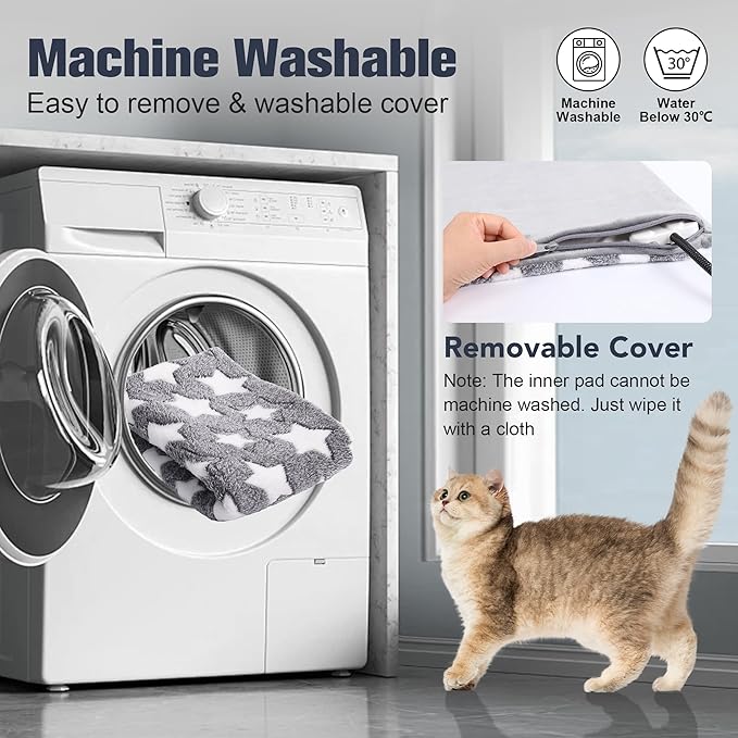 Newget Cat Heating Pad, Waterproof Pet Heating Pad for Cats Dog Indoor, 11 Adjustable Temperature Cat Warming Bed Mat with Timer, Indoor Heated Bed with Chew Resistant Cord (S: 18'' L X 18W '')