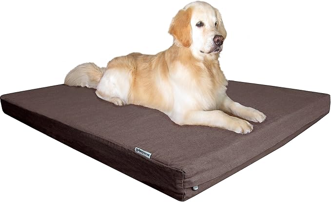 Dogbed4less Premium Orthopedic Memory Foam Pet Bed for Extra Large Dogs, Washable Durable Denim Cover, Waterproof Liner and Extra Case, Jumbo 55"X47"X4", Brown