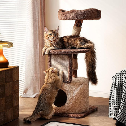 40 Inch Tall Modern Solid Wood Cat Tree Tower for Indoor Cats Large Adult, Sturdy Heavy-Duty Cat Condo with Scratching Post, Perch, Scratcher, Platform, Cozy Hideaway