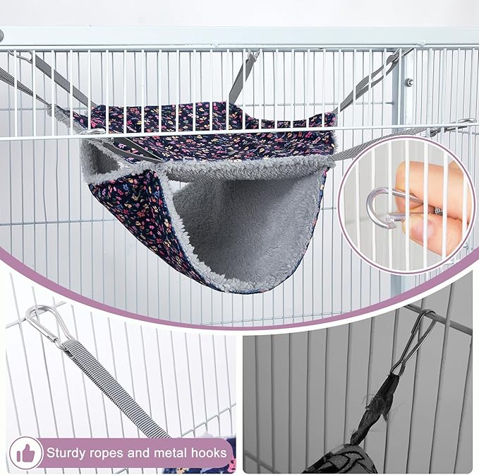 Bienbee 2 Pcs Ferret Rat Hammock Set for Cage Washable Guinea Pig Hideout Bed Soft Small Animal Hammock Tunnel Toys Ferret Cage Accessories for Hedgehog Sugar Glider Squirrel Hamster