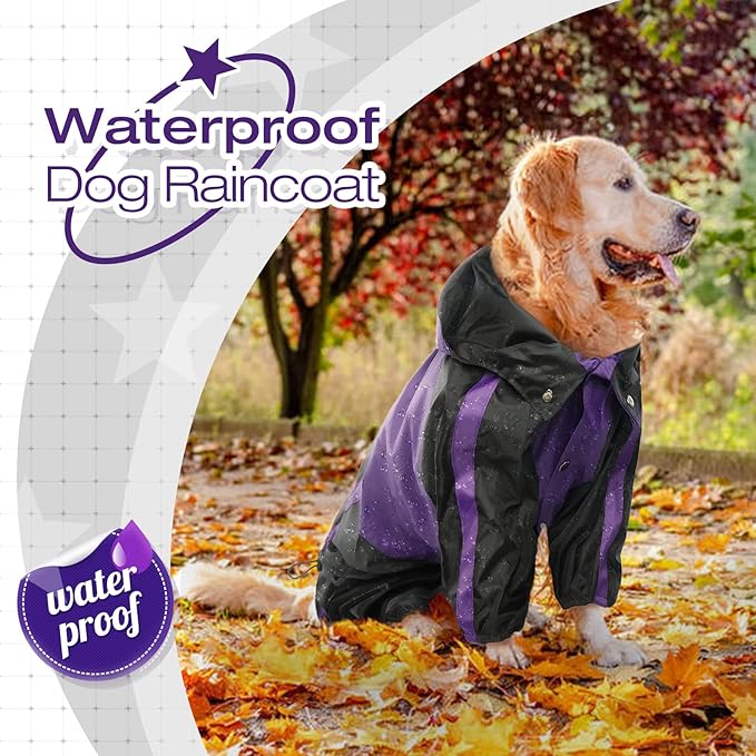 Dog Raincoat, Waterproof Dog Rain Coats for Large Dogs, Lightweight Rain Jacket, Adjustable 4 Legs Pet Poncho with Hood, Snow-Proof Dog Vest Rainwear, Rain Clothes Apparel with Leash Hole