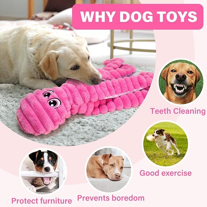 Prime Pets Dog Toys for Large Dogs, 27” Extra Large Plush Octopus Dog Toy, Squeaky Dog Toys, Tug of War Pet Toy for Small Medium Large Dogs, Rose Red