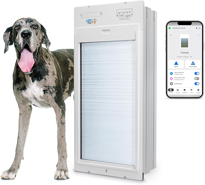 New, Power Pet Automatic ROLL UP Door by High Tech Pet Brand - Motorized Panel Rolls Up - Pet Operated - WiFi App Control - 24/7 Exit & Entry Timers - Airtight - Security Panel (Wall Mount, X-Large)