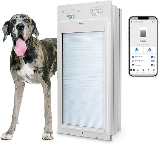 New, Power Pet Automatic ROLL UP Door by High Tech Pet Brand - Motorized Panel Rolls Up - Pet Operated - WiFi App Control - 24/7 Exit & Entry Timers - Airtight - Security Panel (Wall Mount, X-Large)