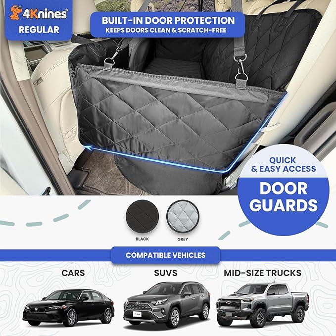 4Knines Hard Bottom Back Seat Extender for Dogs – Waterproof Dog Car Seat Cover – Heavy Duty Backseat Protector for Cars, SUVs, Trucks – Built-in EZ Open Door Protector (Camo, Regular)