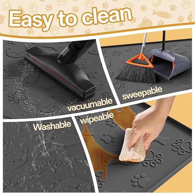 Cat Litter Mat for Litter Box,Large 35" X 24" Silicone Cat Litter Trapping Mat,Urine-Proof & Waterproof Kitty Litter Mats for Floor,Grey