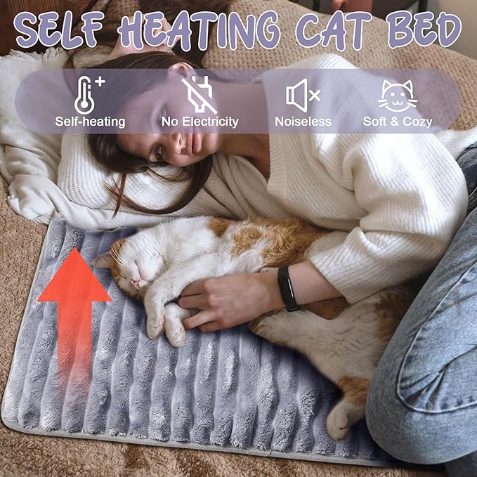 Nuanchu 4 Pack Self Warming Cat Bed 24"x18" Self Heating Dog Cat Pad Bulk Crate Mat Extra Warm Thermal Big Pet Pad for Indoor Outdoor Pets Houses with Removable Washable Cover Non Slip(Grey)