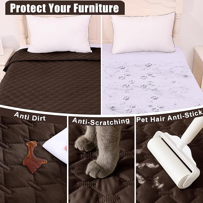 Smiry Waterproof Dog Bed Cover Blanket, Soft Reversible Pet Blanket, Washable Leakproof Cats Dogs Couch Cover for Sofa, Couch, Furniture, Plaid (82x102 Inch, Chocolate/Dark Grey)