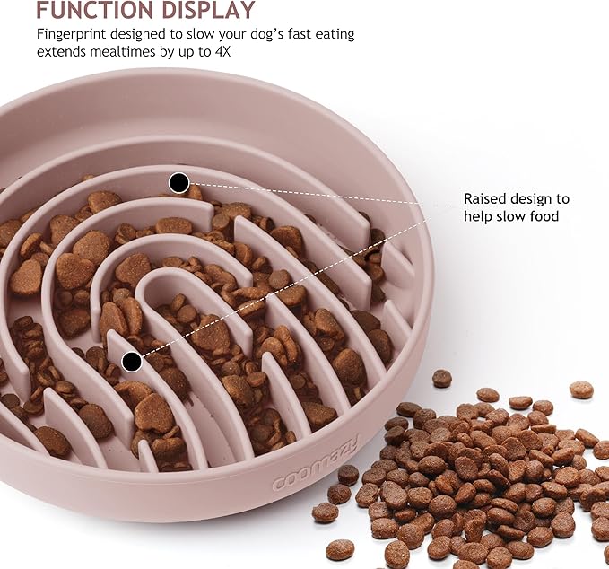 Coomazy Large Silicone Slow Feeder Dog Bowls, Interactive Puzzle Toy for Pets Food Training, Keeps Dogs Busy, Prevents Puppy Overeating (Dusty Pink, Large: 3.2Cup)