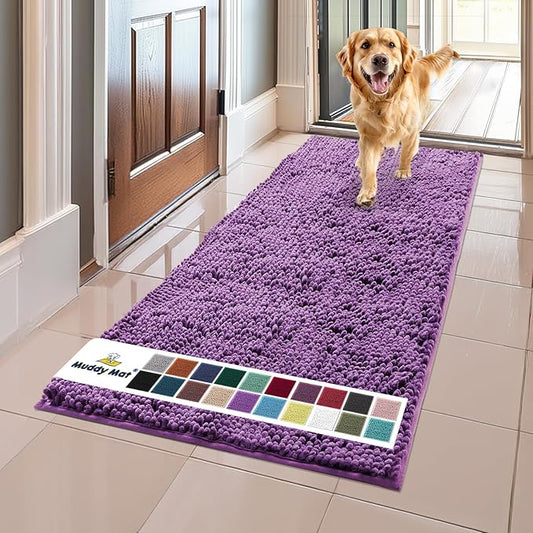 Muddy Mat® | Super Absorbent Door Mat Indoor, Microfiber Quick Dry Chenille Entryway Rug, Non-Slip Front Door Mat, Indoor Mats for Entryway, Machine Washable Pet Rug, Purple 24"x60"