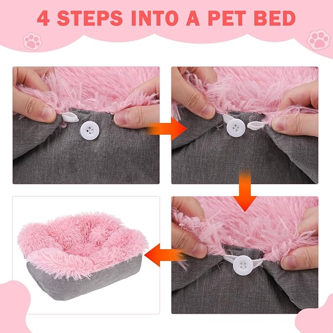 SCENEREAL Self Warming Cat Bed, Heated Cat Bed Mat for Cats Small Dogs, 2 in 1 Soft Plush, Washable Pet Pad for Indoor Outdoor Kitten Puppy, Pink 28" x 24"