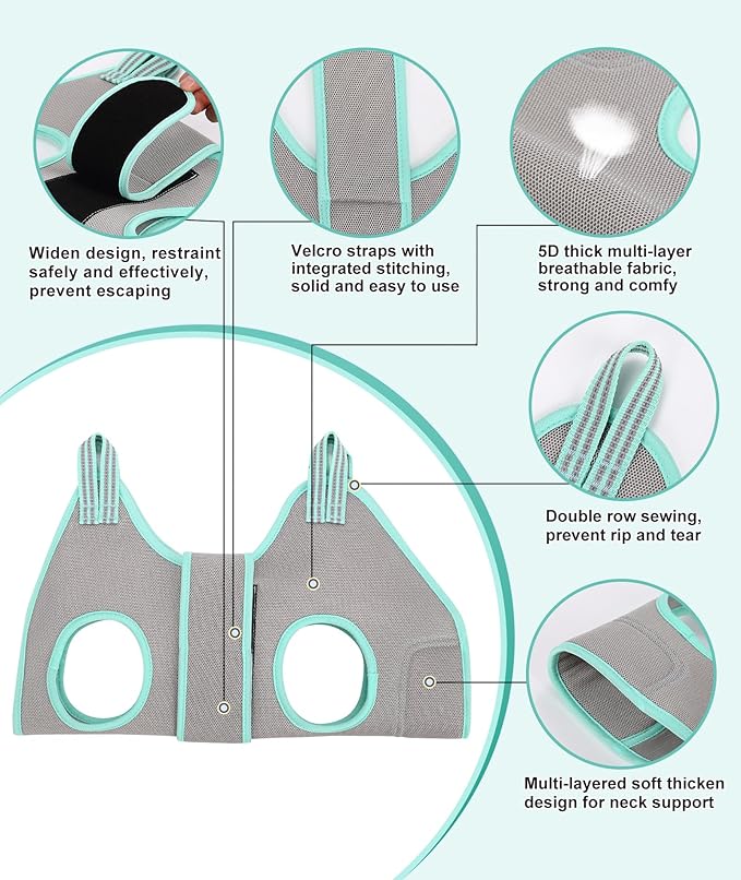 XS Dog Grooming Hammock Harness, Grey, Nail Trimming, Holder, Restraint, Thick Neck Support