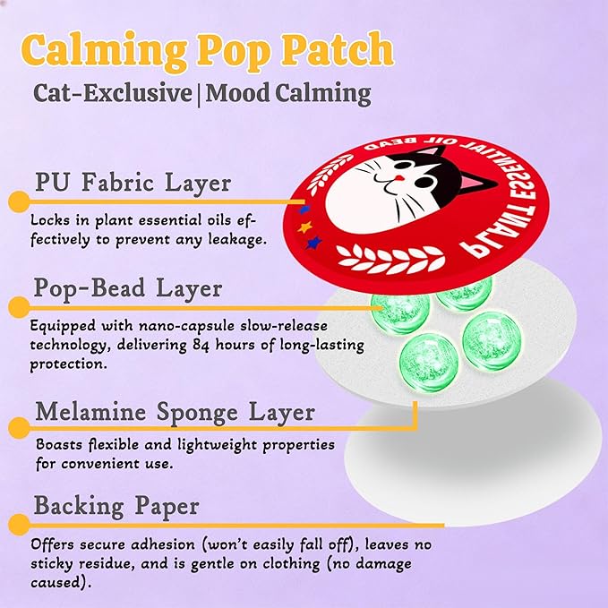 xcivi Pop Patch for Cat Calming Diffuser, Cat Anxiety Relief Stress Reduction, Cat Calming Pheromones Help Anxiety, Enhanced Calming, for Travel, Car & Home Use