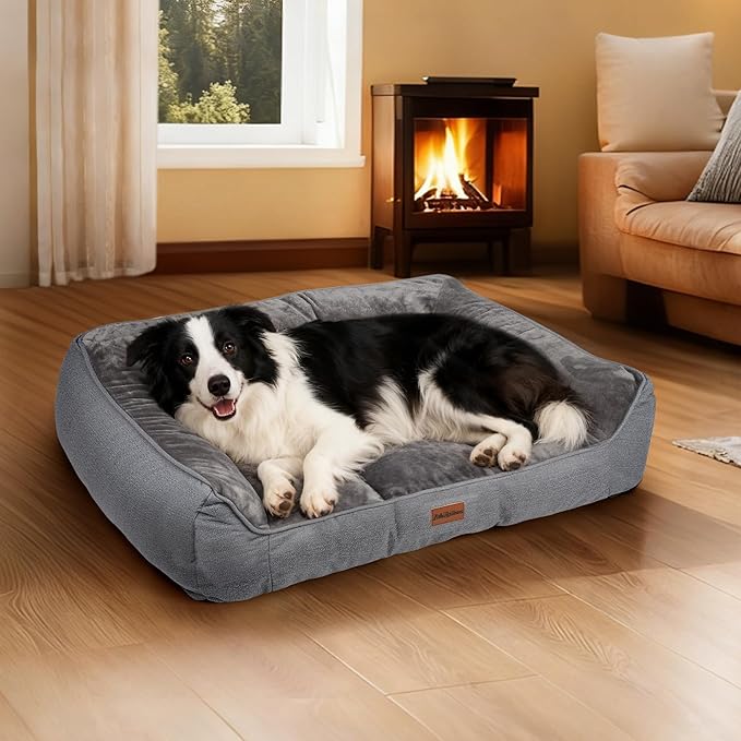 Orthopedic Dog Bed for Large Dogs - Waterproof Memory Foam Dog Couch Bed with Sides, Pet Beds with Washable Cover & Non-Slip Bottom, Grey, 38x28 Inch