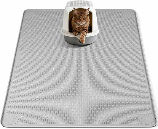 Cat Litter Mat, XL Extra Large 40" x 40" Silicone Mat Litter Trapping Mat for Scatter Control, Soft on Kitty Paws, Easy to Clean (Light Grey)