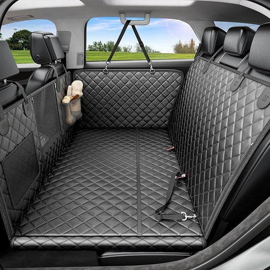 REEVAA Dog Car Seat Cover for Back Seat, Hard Bottom Dog Hammock, Pet Bed Extender for 2-4 Large/Medium Dogs, Waterproof Seat Protector, Universal L Size Fits for SUV Medium Truck, Black
