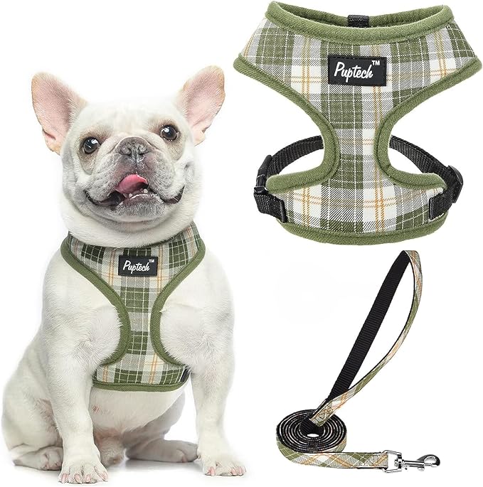 PUPTECK Soft Mesh Dog Harness and Leash Set Pet Puppy Cat Comfort Padded Vest No Pull Harnesses, Olive Green, M