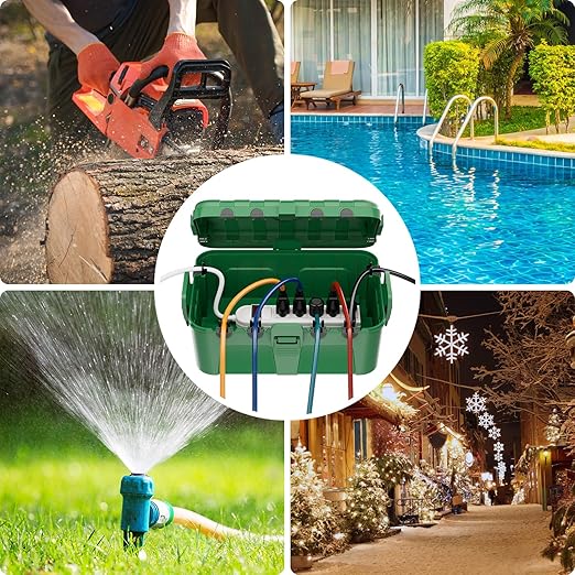 RESTMO 5-Piece Outdoor Waterproof Electrical Box Set – 12.5" x 8.5" x 5" Large & 7.1" x 2.3" x 2.3" Small, Weatherproof Boxes for Power Strip, Outlet, Plug, Socket, Timer, Holiday Light, Green