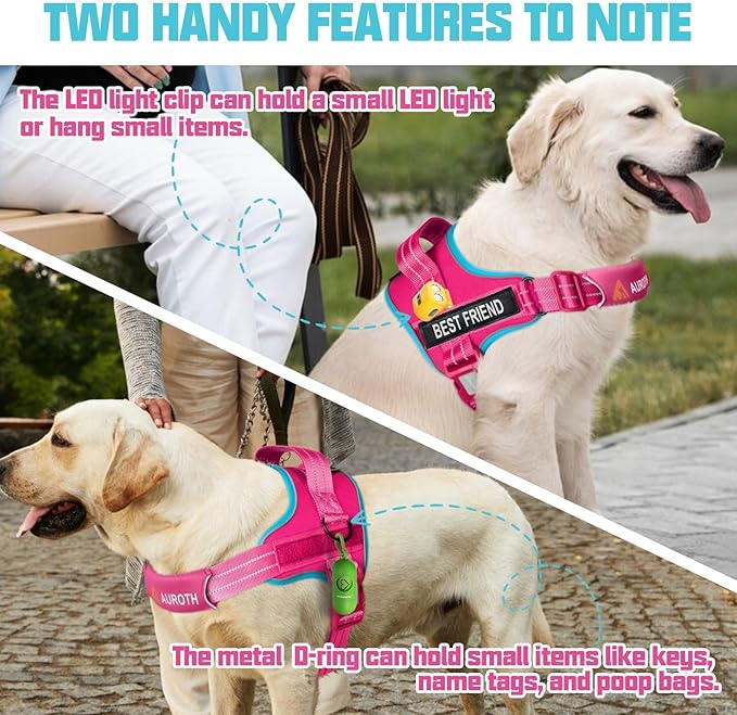 AUROTH Dog Harness and Leash Set, Soft Padded Dog Vest with 5.25FT Dog Leash, No Choke, Easy On Pet Vest, Adjustable Reflective No Pull Dog Harness for Large Dogs, Easy Walking and Training