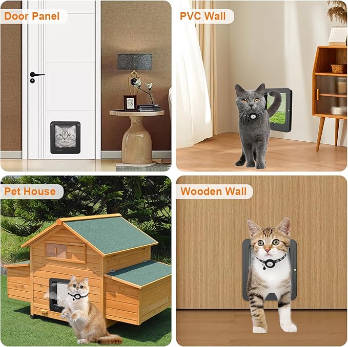 Smart Cat Door with 3 Collar Sensor, RFID Cat Door Collar Activated with Remote Control, 4 Way Locking Cat Flap Automatic Pet Door