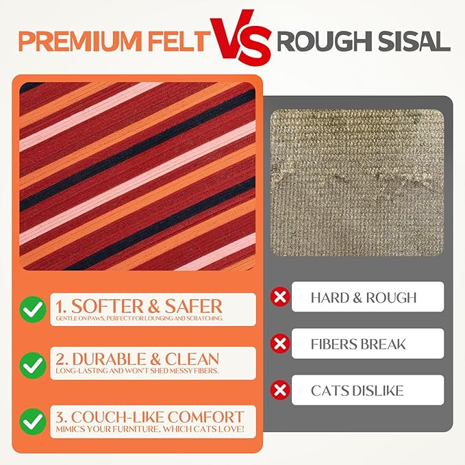 DIY Felt Cat Scratcher Bed, Durable Scratching Pad for Indoor Cats, Sturdy Solid Beech Wooden Cats Scratcher, Lounger & Sleep & Scratch (Extra-Larger), Red