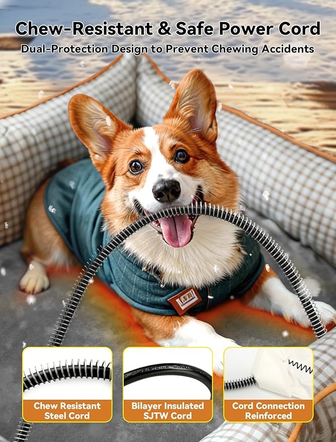 Outdoor Pet Heating Pad for Dog & Cat, Multi-Size Waterproof Heated Cat Dog Bed for Outside, Pet Heater Warmer Mat Blanket with Chew Resistant Cord for Senior Dog Cat House Whelping Box,Gray,12" x 20"