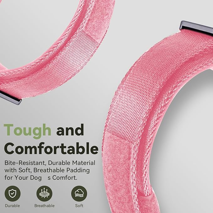 2025 Upgrade Waterproof AirTag Dog Collar, Military Tactical Dog Collar with AirTag Holder, Comfortable Control Handle and Metal Buckle, GPS Dog Collar Holder for Medium to Large Dogs (Pink, M)